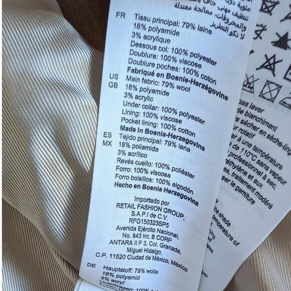 NWT Sandro Riccardo Camel Double-Breasted Wool Peacoat Felt Coat, sz FR 38/ US 6 - Picture 11 of 13